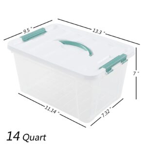 Pekky 14 Quart Plastic Lidded Storage Bins, Clear Storage Box with Handle, Set of 8