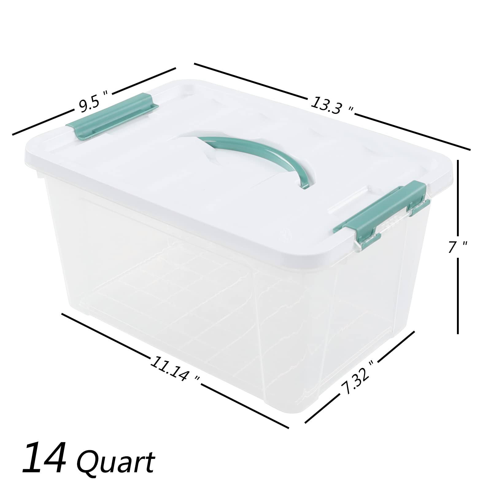 Pekky 14 Quart Plastic Lidded Storage Bins, Clear Storage Box with Handle, Set of 8