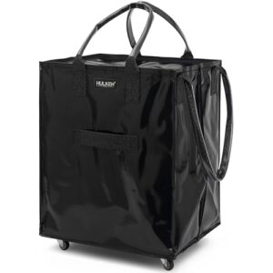hulken - (large, black) reusable grocery bag on wheels, shopping trolley, rolling tote, zipper closure, lightweight, carries up to 66 lb, folds flat, unbreakable handles
