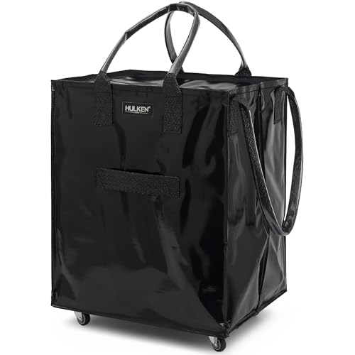 HULKEN - (Large, Black) Reusable Grocery Bag On Wheels, Shopping Trolley, Rolling Tote, Zipper Closure, Lightweight, Carries Up to 66 lb, Folds Flat, Unbreakable Handles