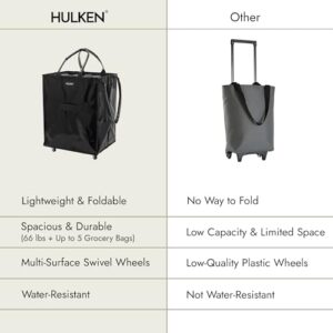 HULKEN - (Large, Black) Reusable Grocery Bag On Wheels, Shopping Trolley, Rolling Tote, Zipper Closure, Lightweight, Carries Up to 66 lb, Folds Flat, Unbreakable Handles