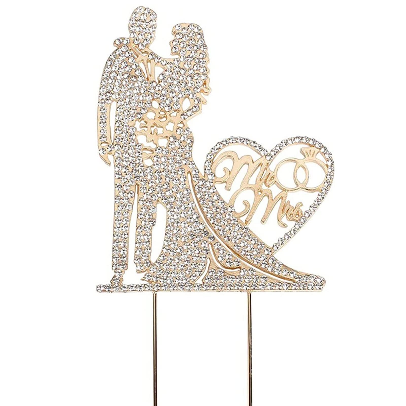 KIPETTO Mr and Mrs Wedding Cake Topper Sparkly Crystal Alloy Rhinestone Bride and Groom Love Heart Couple Cake Topper for Wedding Anniversary Proposal Engagement Party (Type A)