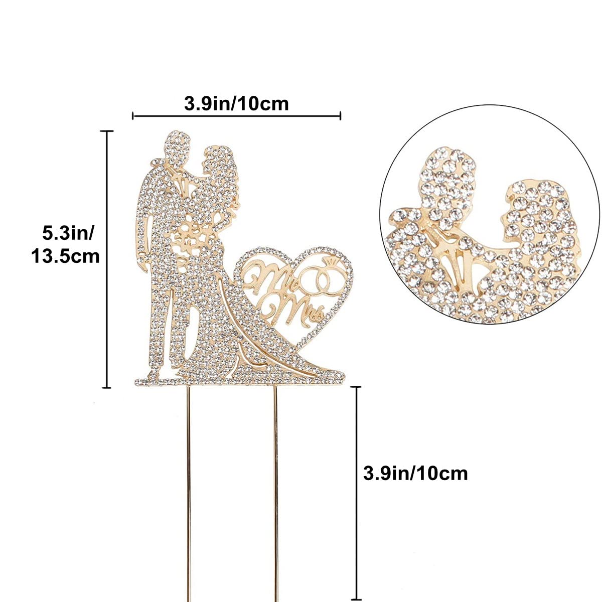 KIPETTO Mr and Mrs Wedding Cake Topper Sparkly Crystal Alloy Rhinestone Bride and Groom Love Heart Couple Cake Topper for Wedding Anniversary Proposal Engagement Party (Type A)