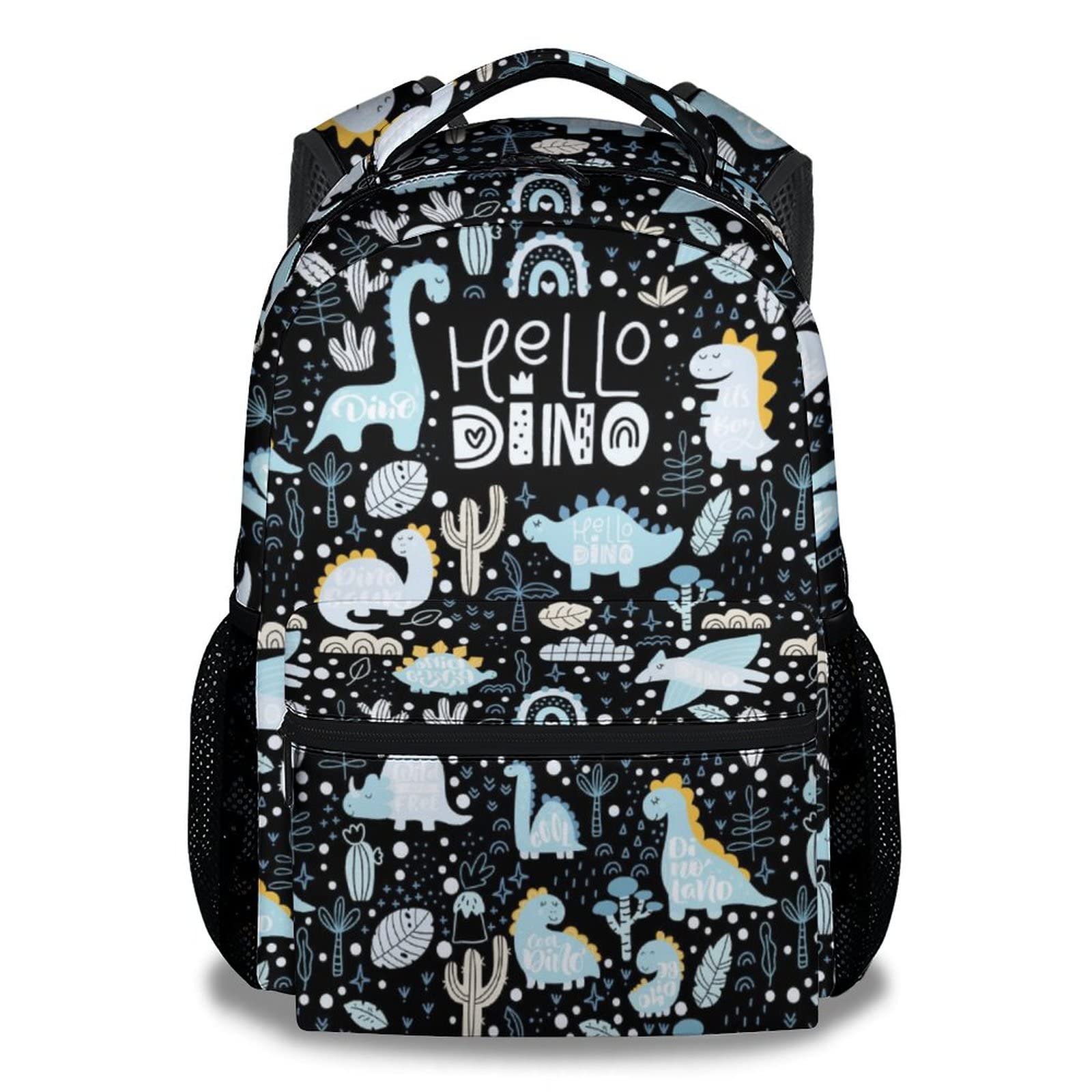 NICEFORNICE Dinosaur Backpacks Boys - 16 Inch Cute Backpack for School - Black Lightweight Bookbag for Kids