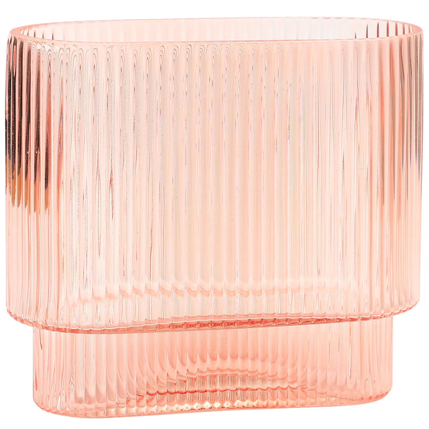 YANWE1 Ribbed Glass Vase, Pink Glass Vase, Flower Vase, Fluted Glass Vase, Ribbed Flower Vase, Clear Vase, Modern Vase for Living Room, Dining Room, Bathroom, Desk, Shelf, Wedding, Office, 7.1 Inches