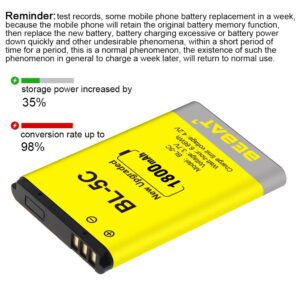 BEBAT (2 Pcs) BL-5C Battery, 3.7V 1800mAh Rechargeable BL-5C Battery Suitable for Household Radio, Nokia with Current Protection