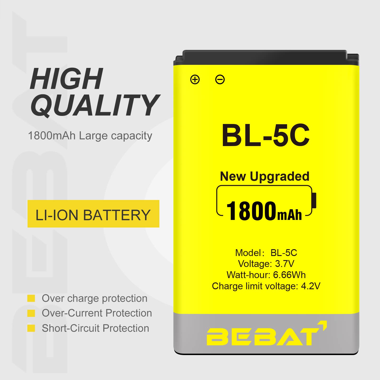 BEBAT (2 Pcs) BL-5C Battery, 3.7V 1800mAh Rechargeable BL-5C Battery Suitable for Household Radio, Nokia with Current Protection