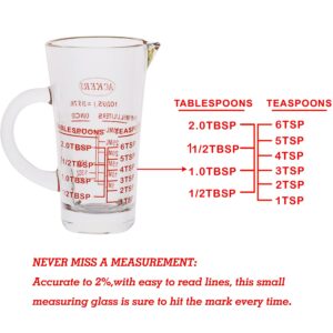 Shot Glasses Measuring cup Espresso Shot Glass Liquid Heavy Glass Wine Glass-[Insulated handle | V-Shaped Spout]-26-Incremental Measurement 1OZ, 6TSP, 2TBS, 30ML (2 Pack-Red)