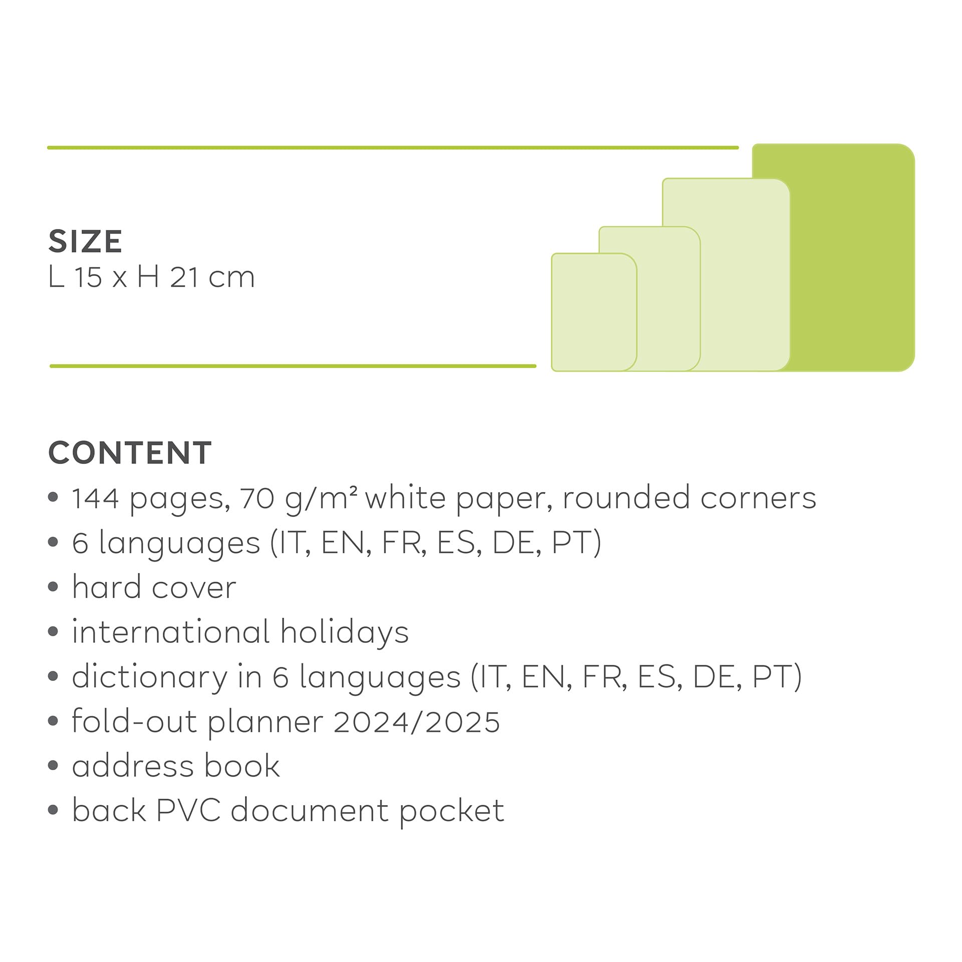 Legami - Large Spiral Weekly Calendar, 12 Months, from January 2024 to December 2024, Folding Planner 2024/2025, Elastic Closure, Final Pocket, Address Book, 15x21 cm, Lemon Theme