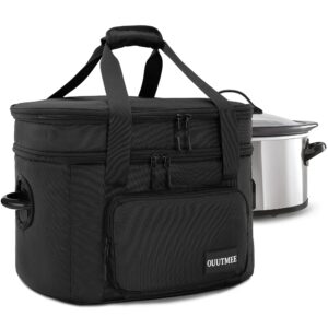 ouutmee slow cooker travel bag, 2 layers slow cooker carrier, compatible with 6, 7, 8 quart crock-pot, insulated travel carrier with easy to clean lining