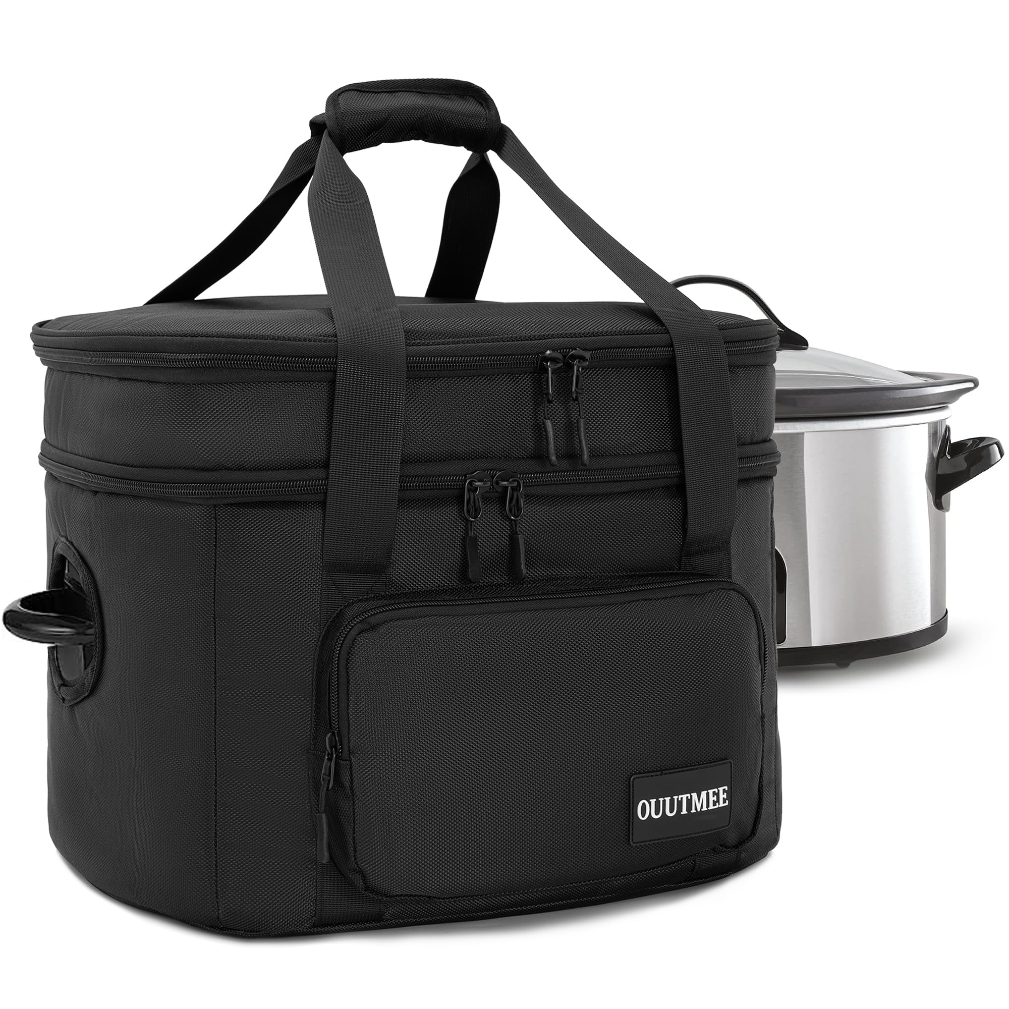 OUUTMEE Slow Cooker Travel Bag, 2 Layers Slow Cooker Carrier, Compatible with 6, 7, 8 Quart Crock-Pot, Insulated Travel Carrier with Easy to Clean Lining