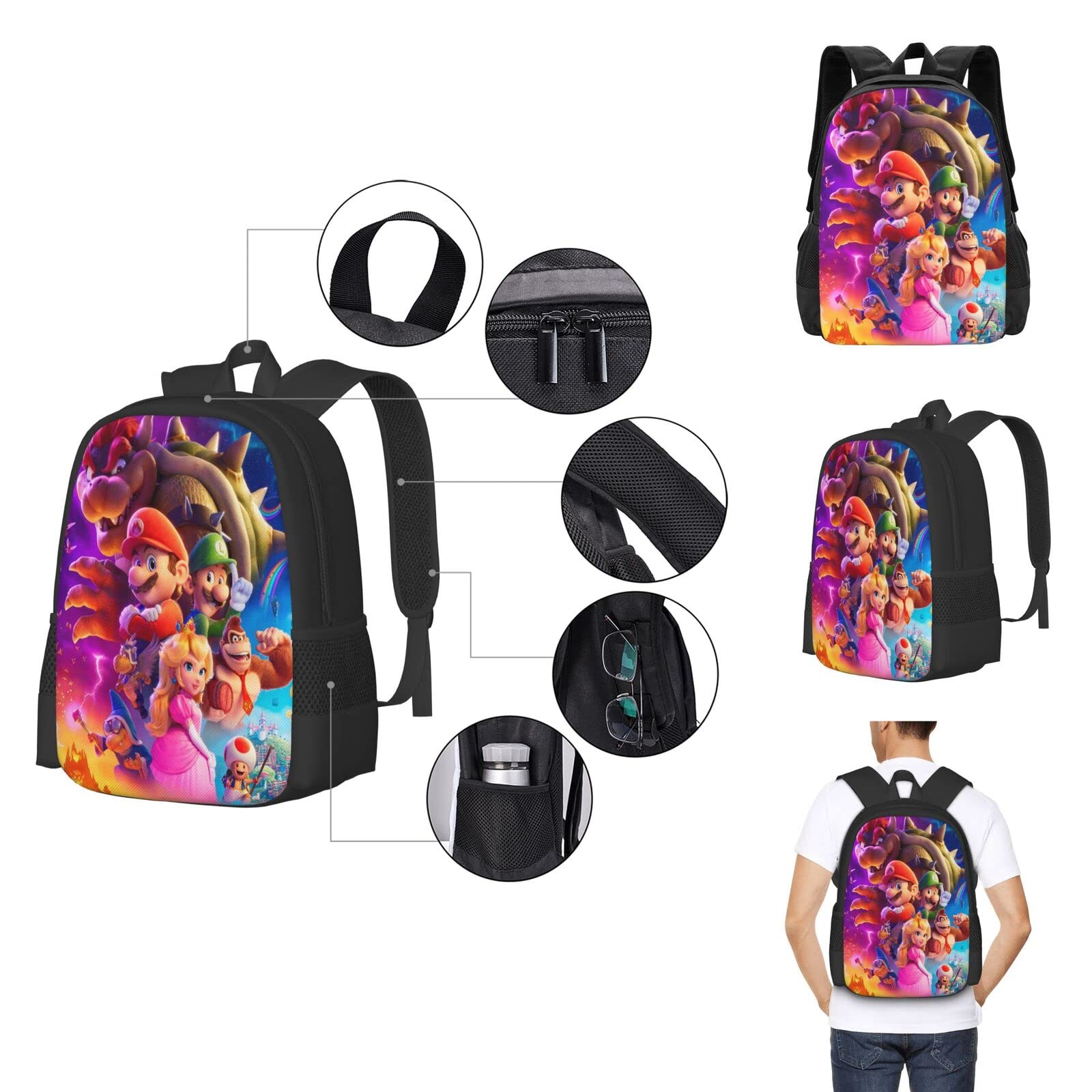 Super Cute Bros Backpacks Set 3d Casual Light Weight Backpack Bookbag 3 Pice With Lunch Box Lunch Bag And Pencil Case Pencil Bag For Girls Boys Teens