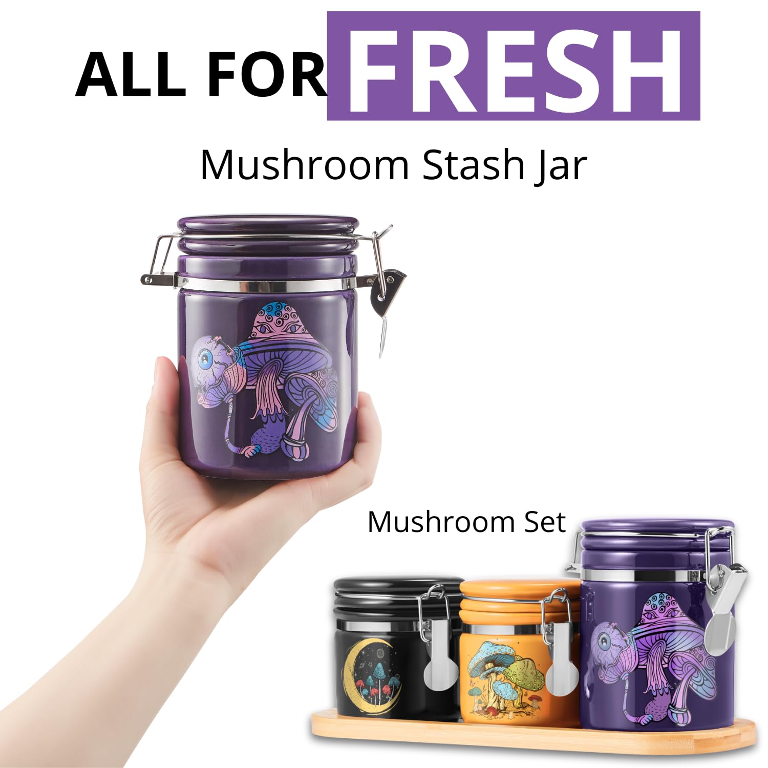 Smell Proof Container (500ml - 1 Oz), Mushroom Stash Jar Airtight Container -Separate Space for Humidity Pack, Smell Proof Jar Stash Container Cute Storage Box Case, Clay Odor Proof Container, Purple