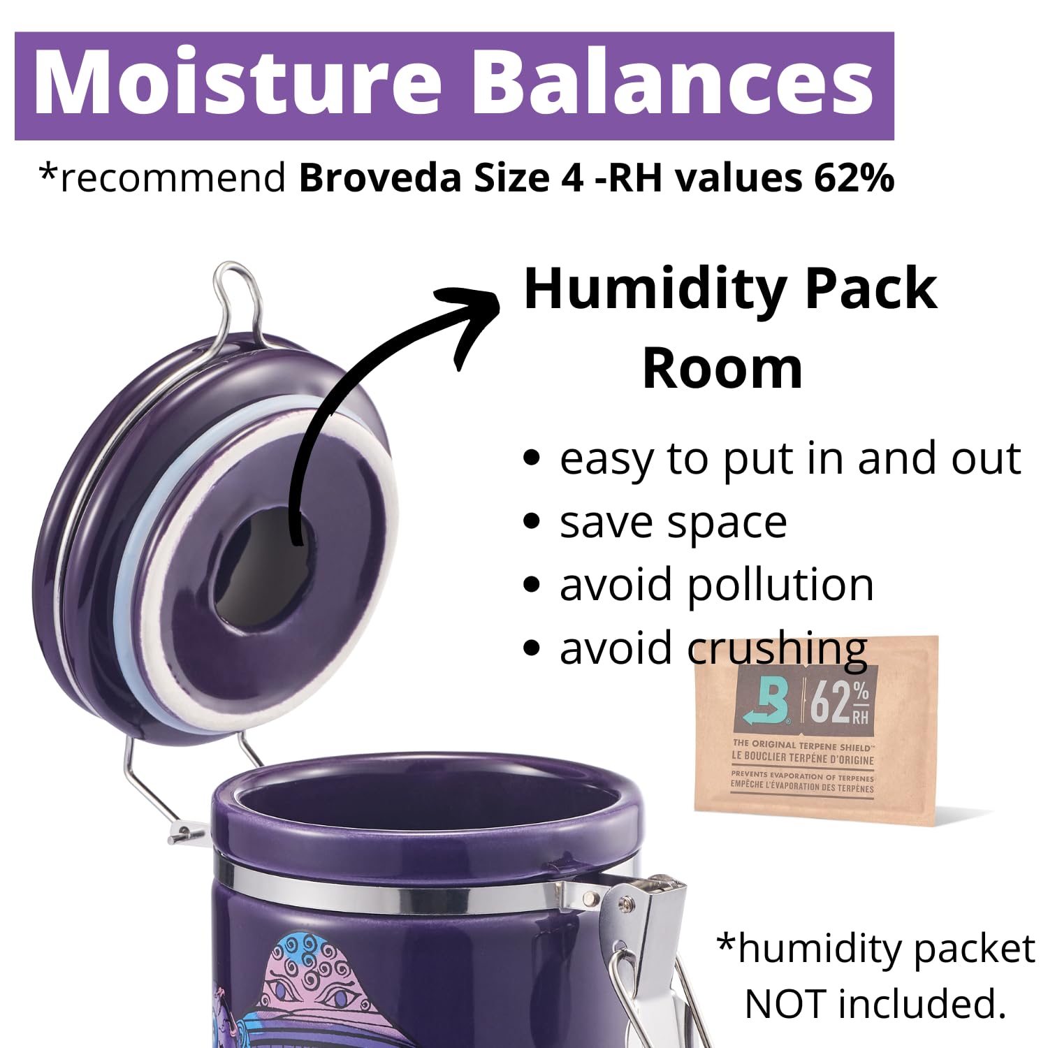 Smell Proof Container (500ml - 1 Oz), Mushroom Stash Jar Airtight Container -Separate Space for Humidity Pack, Smell Proof Jar Stash Container Cute Storage Box Case, Clay Odor Proof Container, Purple