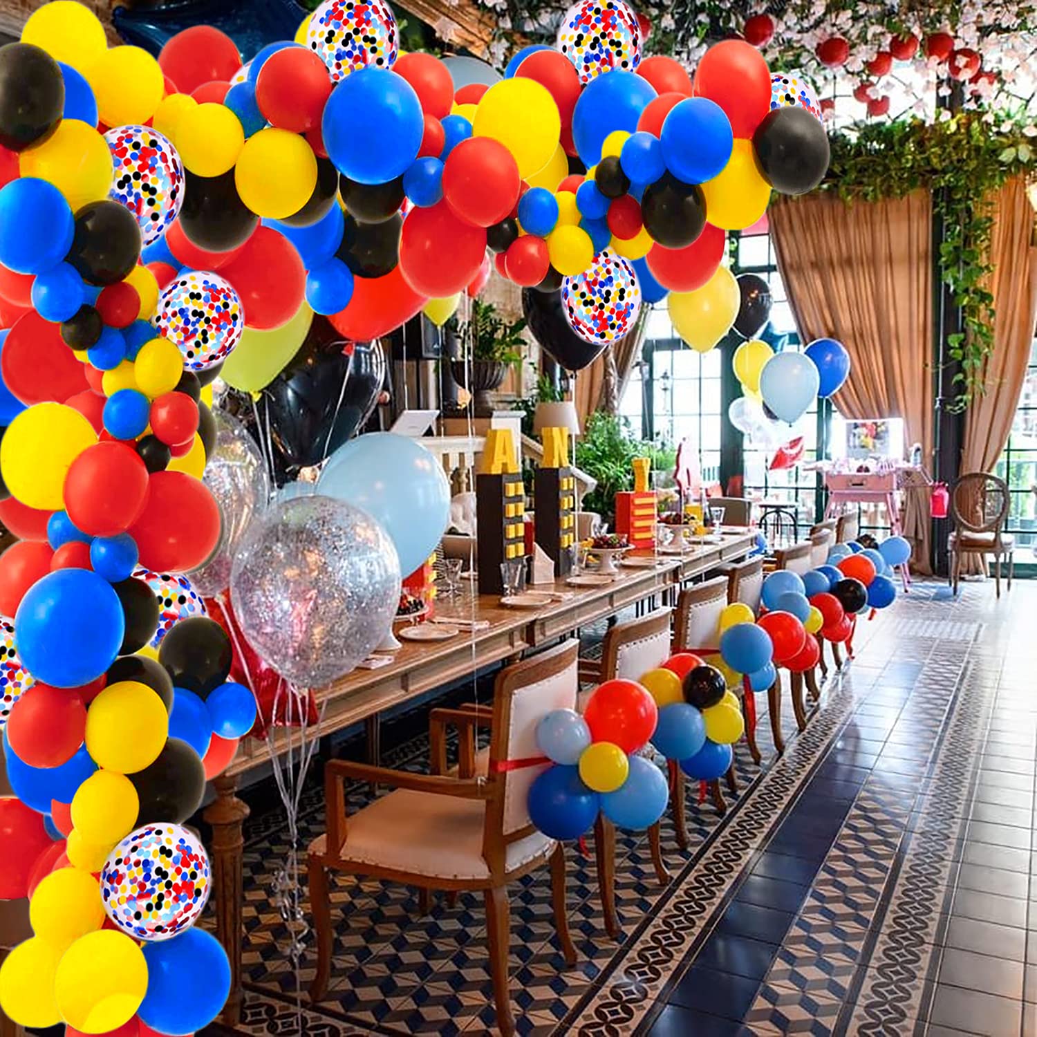 Superhero Party Supplies-110pcs Black Blue Red Yellow Confetti Latex Balloons Garland Kit for Avengers Birthday Boys Girls Baby shower Party Decoration