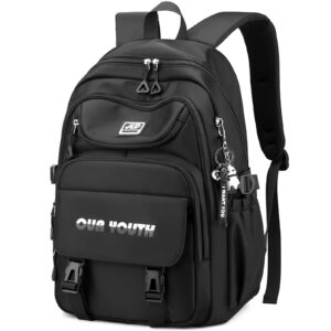 h hikker-link laptop backpack stylish casual backpack shoulder bag daypack rucksack black