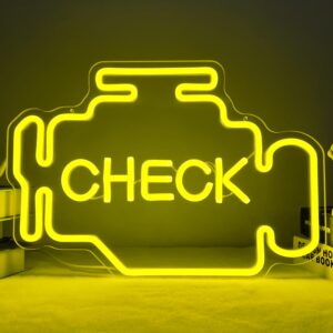 jianjung check engine light neon sign check led sign dimmable neon light up sign for man cave bedroom garage room auto repair shop studio neon wall sign decor gifts for men