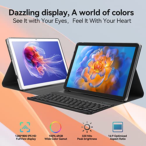 Tablet Android 2024 10 Inch Tablet, 2-In-1 Octa-Core Tablet with 128GB + 1TB Expansion, 13+8MP Dual Camera, 5G WIFI, HD Touch Screen, Tablet with Keyboard, Mouse, Bluetooth, GPS, Foldable Case