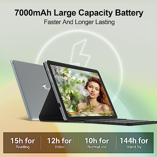 Tablet Android 2024 10 Inch Tablet, 2-In-1 Octa-Core Tablet with 128GB + 1TB Expansion, 13+8MP Dual Camera, 5G WIFI, HD Touch Screen, Tablet with Keyboard, Mouse, Bluetooth, GPS, Foldable Case