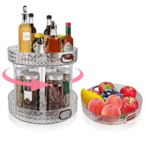 ysqcsj 360° rotating multifunctional shelf kitchen spice organiser large capacity cosmetic organiser transparent storage display box, fruit tray, 3 tiers removable