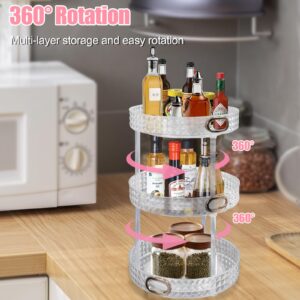 YSQCSJ 360° Rotating Multifunctional Shelf Kitchen Spice Organiser Large Capacity Cosmetic Organiser Transparent Storage Display Box, Fruit Tray, 3 Tiers Removable