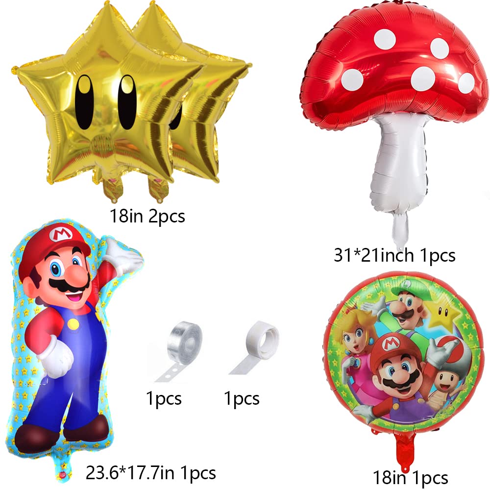 143Pcs Mario Balloon Decorations Garland Arch Kit Include Mario Balloons,Mario Foil Balloons for Kids Mario Birthday Party Decoration Supplies Mario Baby Shower Party Decorations