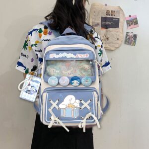 coxqermo Cartoon Teenage Girls Backpack with Cute Pins Accessories, Ita Bag Middle School Backpack Students Bookbag 21L Casual Daypack