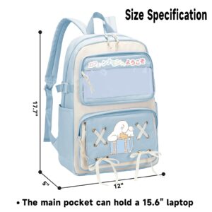coxqermo Cartoon Teenage Girls Backpack with Cute Pins Accessories, Ita Bag Middle School Backpack Students Bookbag 21L Casual Daypack