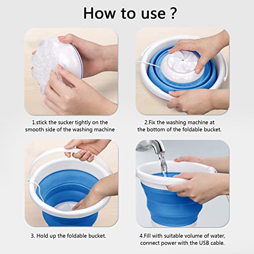 Portable Washing Machine 5L Wash Bucket Foldable Small Portable Laundry Machine Mini Washing Machine Ultrasonic Turbine Washer for Underwear, Sock, Baby Clothes, Travel, Camping, Dorm, RV, Home