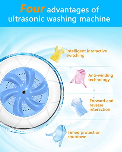 Portable Washing Machine 5L Wash Bucket Foldable Small Portable Laundry Machine Mini Washing Machine Ultrasonic Turbine Washer for Underwear, Sock, Baby Clothes, Travel, Camping, Dorm, RV, Home