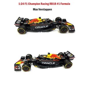 HTLNUZD Bburago 1/24 2022 New F1 RB18#1 for Verstappen Champion Racing Compatible with Red Bull 1:24 Static Alloy Car Die Cast Model Collectible Gift, Black