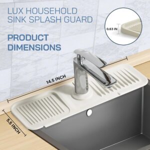 Lux Household Silicone Faucet Handle Drip Catcher Tray - Self-Draining Kitchen Sink Splash Guard with Adjustable Coil Opening - Sink Faucet Mat with Cleaning Towel (Ivory)