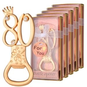 24 boxes of rose gold themed 80th birthday bottle openers favored for 80th anniversary wedding party gifts, 80th birthday party souvenirs or party decorations (80 shape)