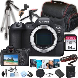 canon eos r6 mark ii mirrorless digital camera body only (no lens) + 64gb memory + case+ steady grip pod + tripod+ software pack + more (28pc bundle)