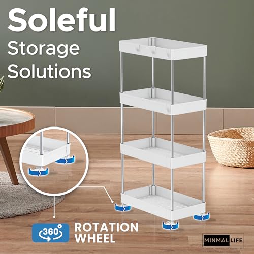 Minmallfe 4 Tier Rolling Cart with Wheels - Rolling Storage Cart as Snack Cart, Utility Cart, Bathroom Storage Shelf, Diaper Cart - Laundry Room Organization and Storage - Cart Organizer (Regular)