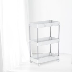 minmallfe 3 tier rolling cart with wheels - rolling storage cart as snack cart, utility cart, bathroom storage shelf, diaper cart - laundry room organization and storage - cart organizer (regular)