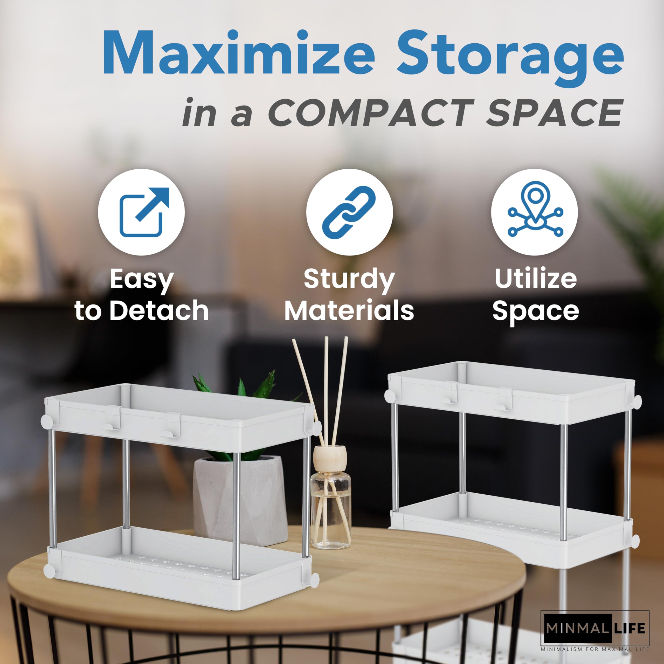 Minmallfe 3 Tier Rolling Cart with Wheels - Rolling Storage Cart as Snack Cart, Utility Cart, Bathroom Storage Shelf, Diaper Cart - Laundry Room Organization and Storage - Cart Organizer (Regular)