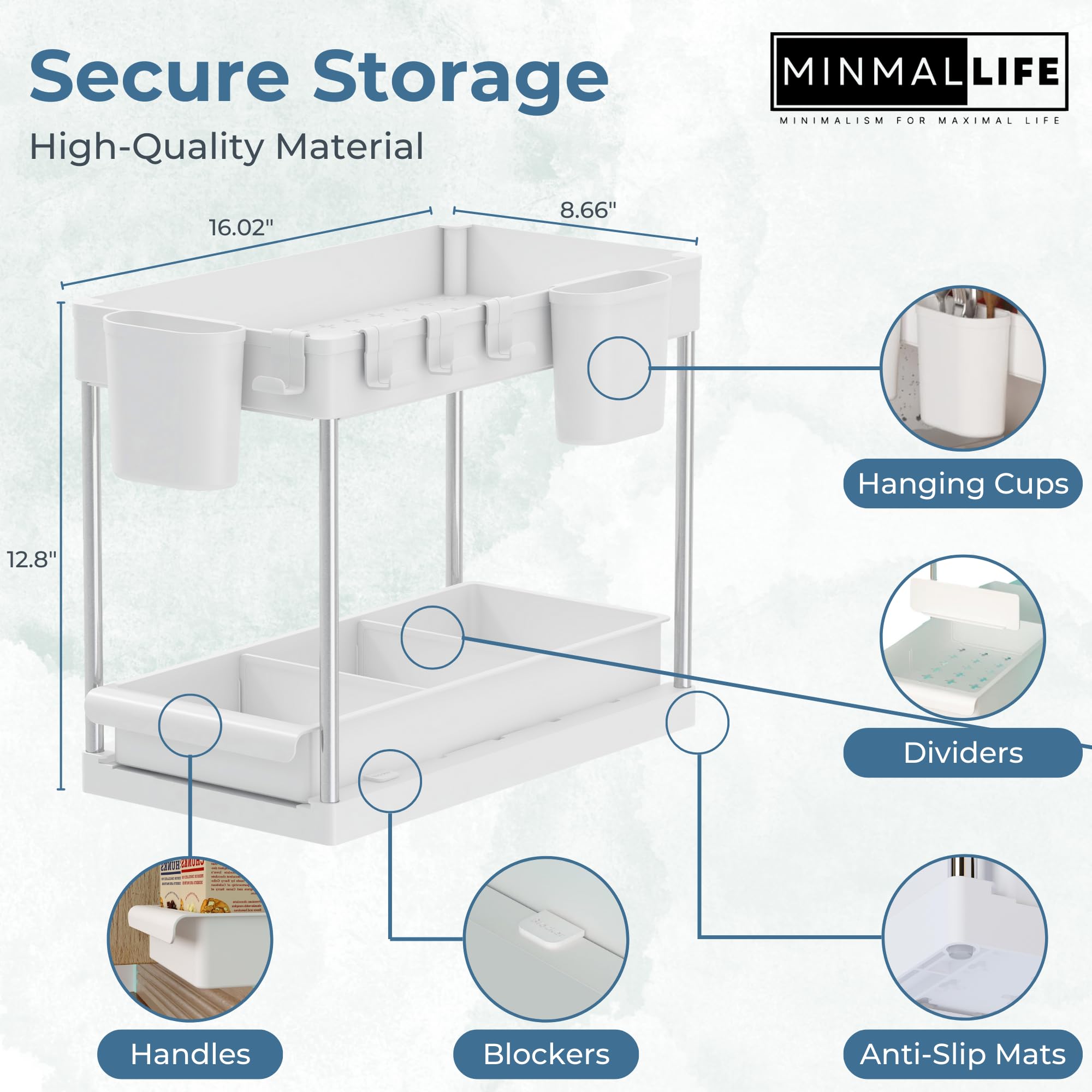 Minmallife 2 Tier Under Sink Organizer - Set of 1 Under the Sink Organizer/Under Kitchen Sink Organizer - Applicable as Medicine Cabinet Organizer, Kitchen Cabinet Organizer, Bathroom Sink Organizer