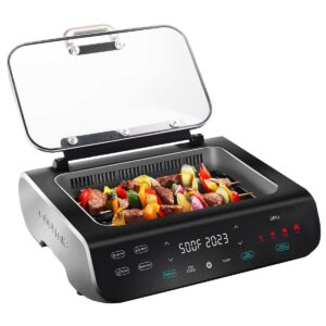 Gourmia 5-in-1 FoodStation Smokeless Grill & Air Fryer with Integrated Temperature Probe - 4.9 Liter Capacity, 44.5 cm Ã— 41.5 cm, Black