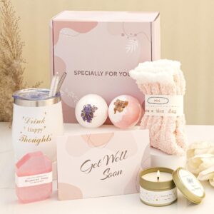 get well soon gifts for women,get better soon care package gift basket for sick friends after surgery,feel better self care sympathy gift,thinking of you box for mom her female with coffee tumbler