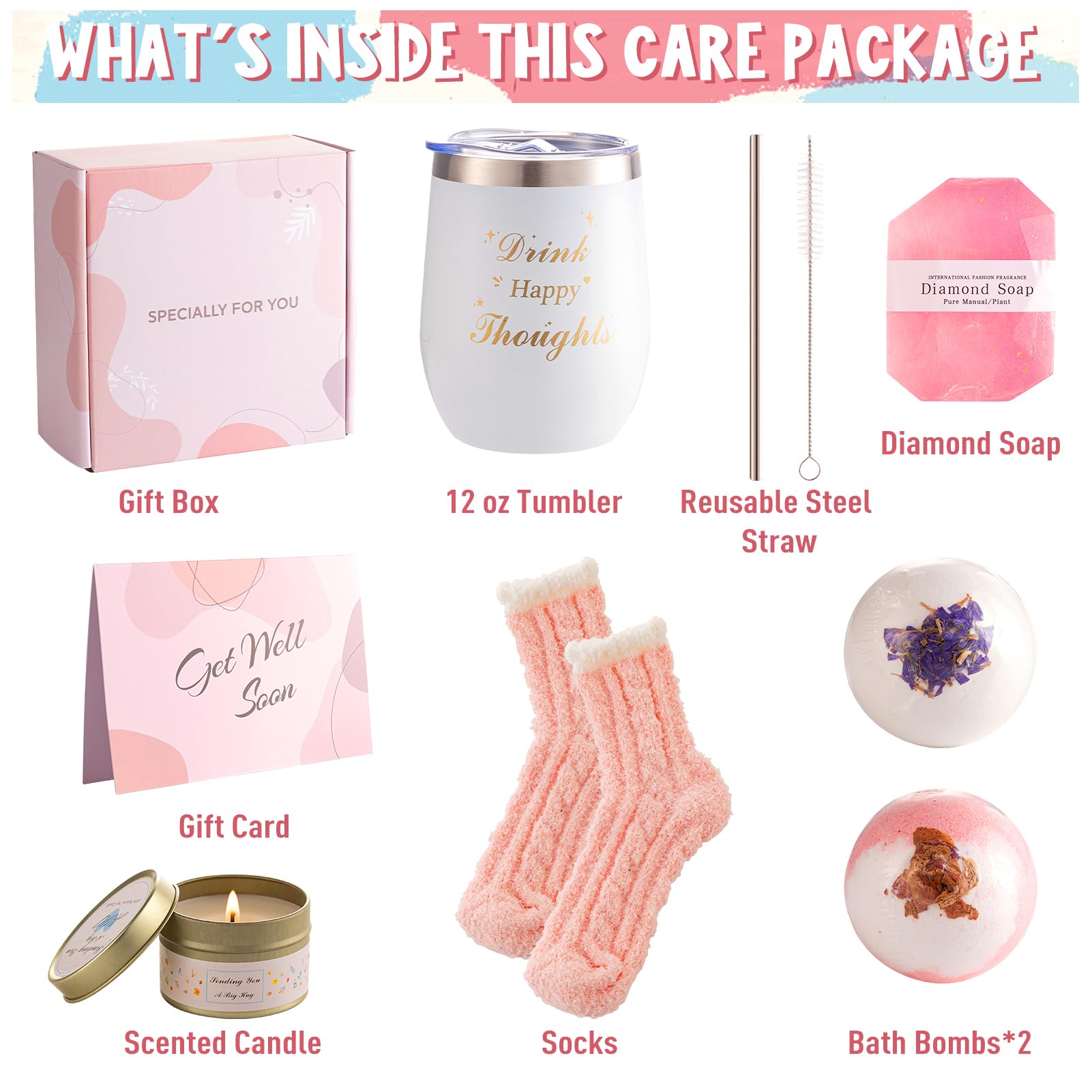 Get Well Soon Gifts for Women,Get Better Soon Care Package Gift Basket for Sick Friends After Surgery,Feel Better Self Care Sympathy Gift,Thinking of you Box for Mom Her Female with Coffee Tumbler