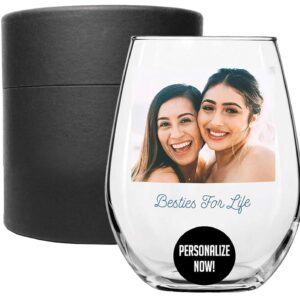 Personalized 17oz Printed Photo Picture Stemless Wine Glass – Birthday Gifts for Women Friendship, Best Friend Gift Ideas, Girls Trip Gift Unique Funny, Fun Gifts for Friends Female Sister, Cute Cup