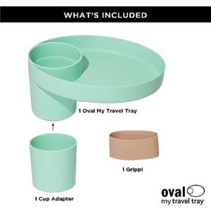 My Travel Tray Oval, USA Made. Extend Your Current Cup Holder to Hold a Cup Plus A Tray for Snacks, Toys and Accessories. Use in a Car Seat, Booster, Stroller, Golf Cart, Outdoor Chair. (Mint Green)