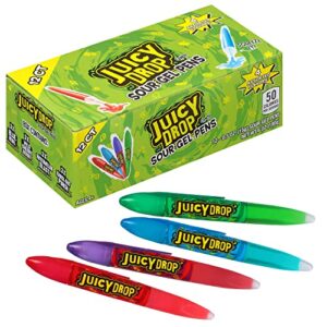 juicy drop sour gel pen candy variety pack, 12 count (pack of 1) - assorted fruity flavors sour candy - ideal for kids parties, birthdays & celebrations - individually wrapped, fun sour gel candy