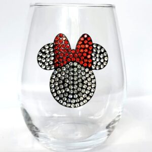 Disney Rhinestone | Stemless Wine Glass Inspired | Mickey Minnie Fan | Funny Birthday, Christmas, Mother's Day, Father's Day, Graduation Gift (Minnie)