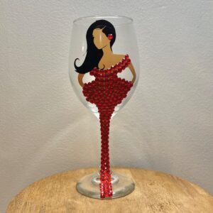 Diva Wine Glass, Long Hair, Large 20oz Decorated Wine Glass, Black, Brown, Woman Drinking Glass, Gift Favours, Gift Favors, Grant Favors, Unique Birthday Gift, Brown Girl on Wine Glass (Red)