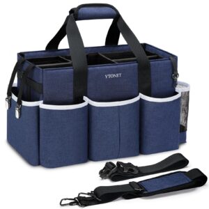 ytonet wearable cleaning caddy bag, large cleaning supplies organizer with 4 detachable dividers, cleaning caddy organizer with handle shoulder strap waist strap, cleaning bags for housekeepers, blue