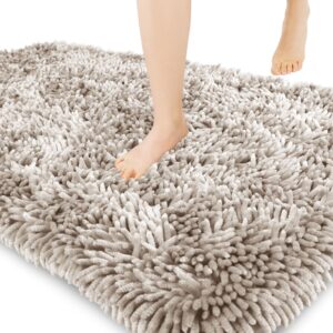 Yimobra Toilet Rugs U Shaped, Luxury Chenille Extra Thick U-Shaped Toilet Rug, Non-Slip Contour Mat for Bathroom Floor, Fluffy Soft, Absorbent Water, Machine Washable, 24.4 x 20.4 Inch, Khaki