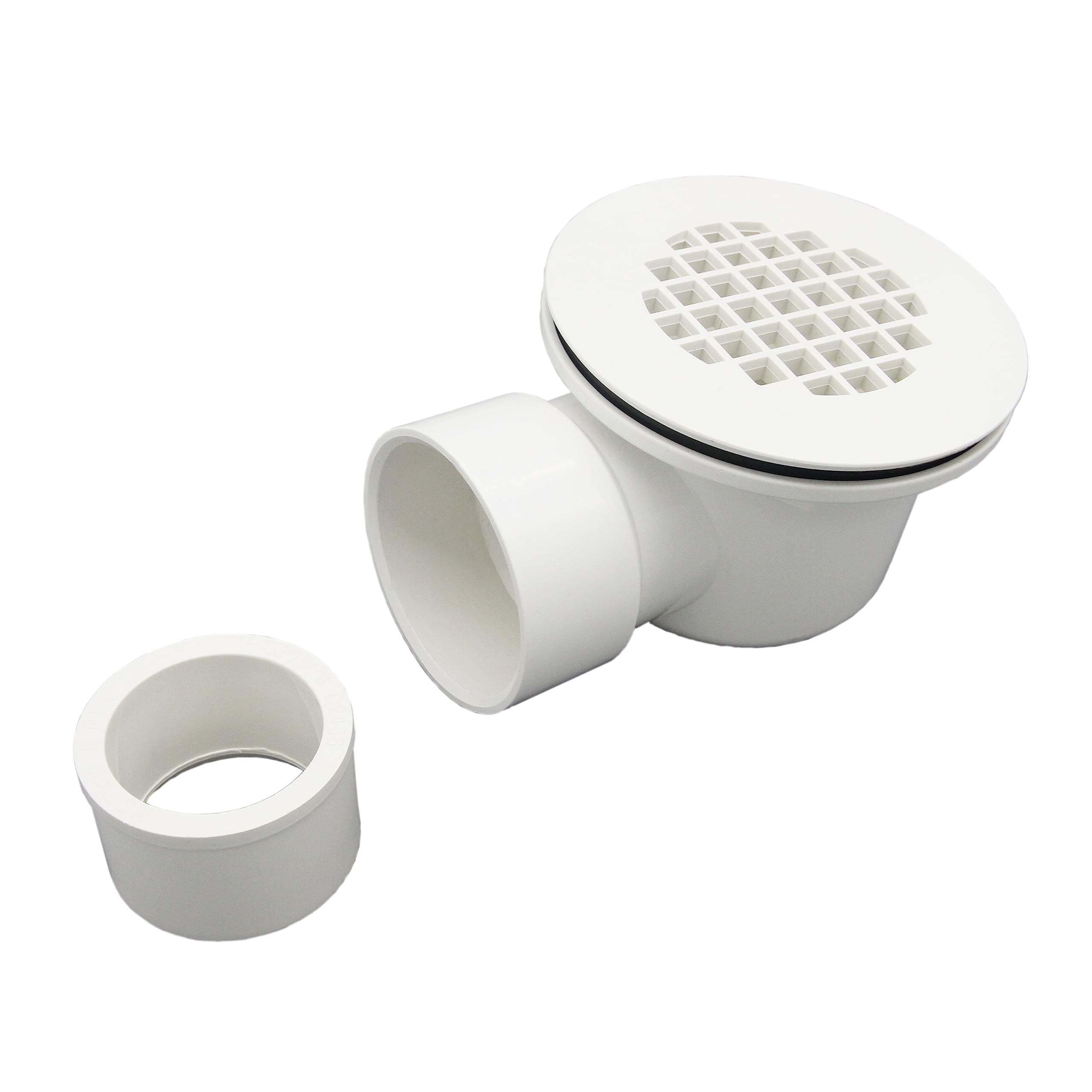 2" Low Profile Shower Drain with 2" x 1-1/2" Reducer Pipe Fitting and Perforated Strainer- PVC Side Outlet Drain Assembly for Replacement Shower Base and Drain