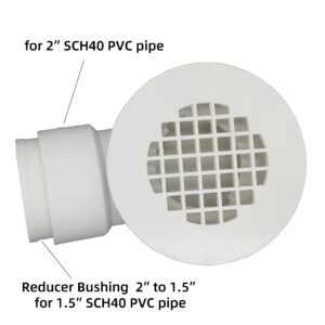 2" Low Profile Shower Drain with 2" x 1-1/2" Reducer Pipe Fitting and Perforated Strainer- PVC Side Outlet Drain Assembly for Replacement Shower Base and Drain